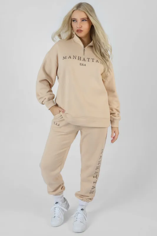 Manhattan Slogan 90S Joggers Stone sold by Public Desire