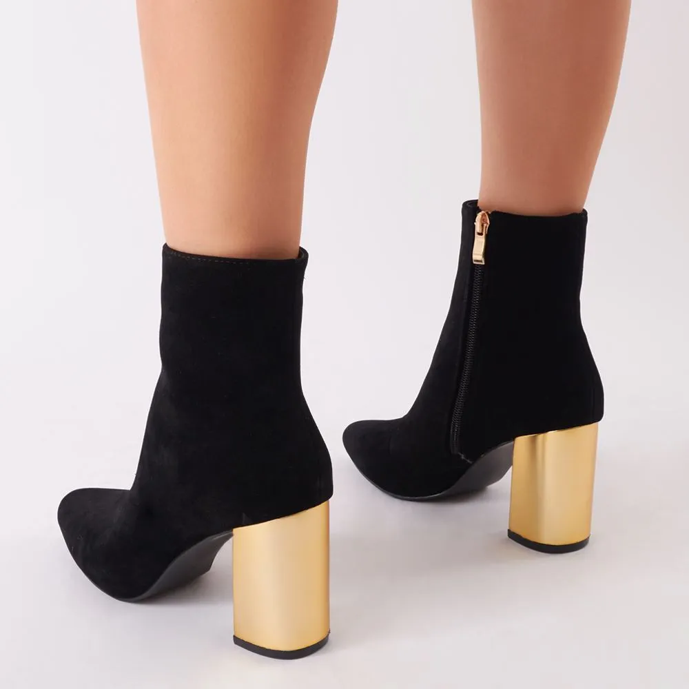 Zodiac Statement Block Heel Ankle Boots In Black Faux Suede sold by Public Desire product image thumbnail 3