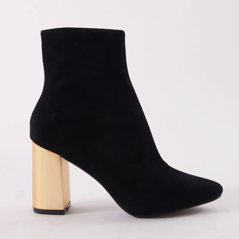 Zodiac Statement Block Heel Ankle Boots In Black Faux Suede sold by Public Desire