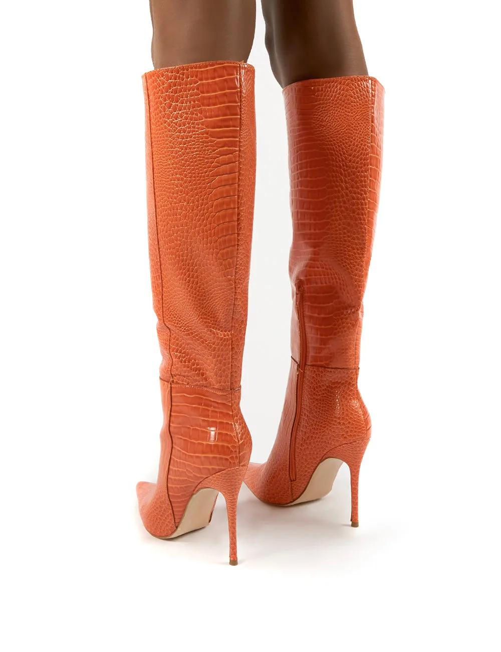 Aimi Orange Croc Knee High Stiletto Heel Boots sold by Public Desire product image thumbnail 2