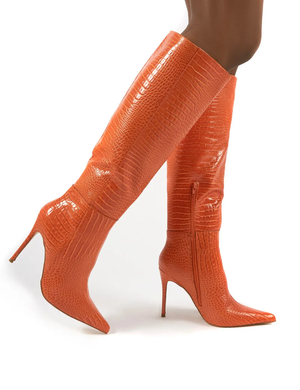 Aimi Orange Croc Knee High Stiletto Heel Boots sold by Public Desire product image thumbnail 4