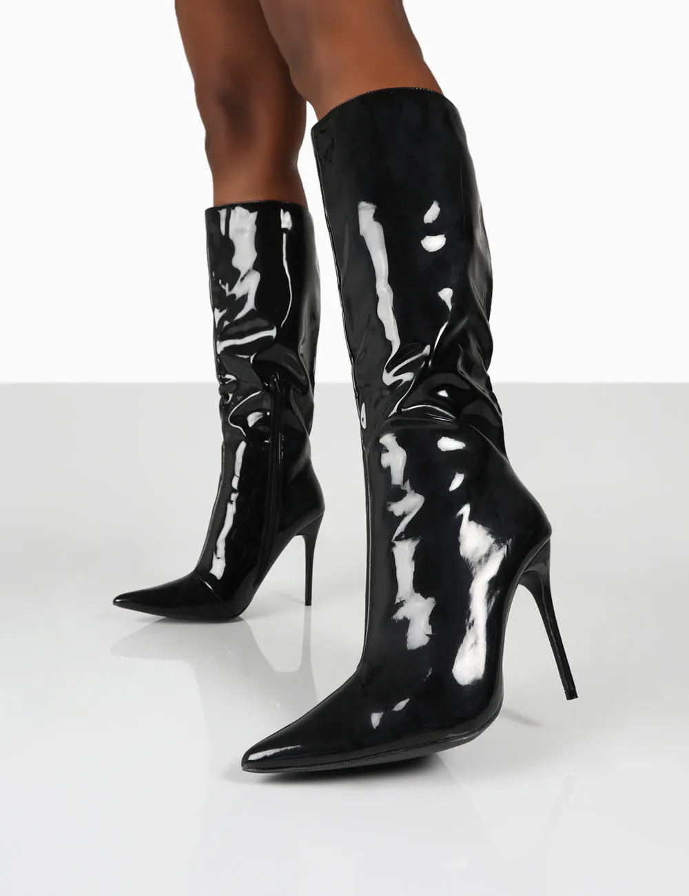 Horizon Wide Fit Black Patent Knee High Boots sold by Public Desire product image thumbnail 2