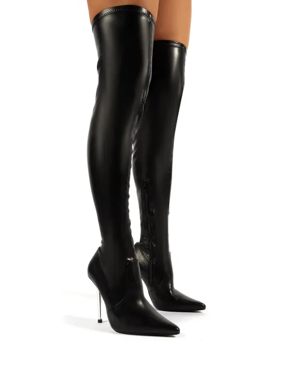 Gia Black PU Stiletto Heeled Over the Knee Boots sold by Public Desire