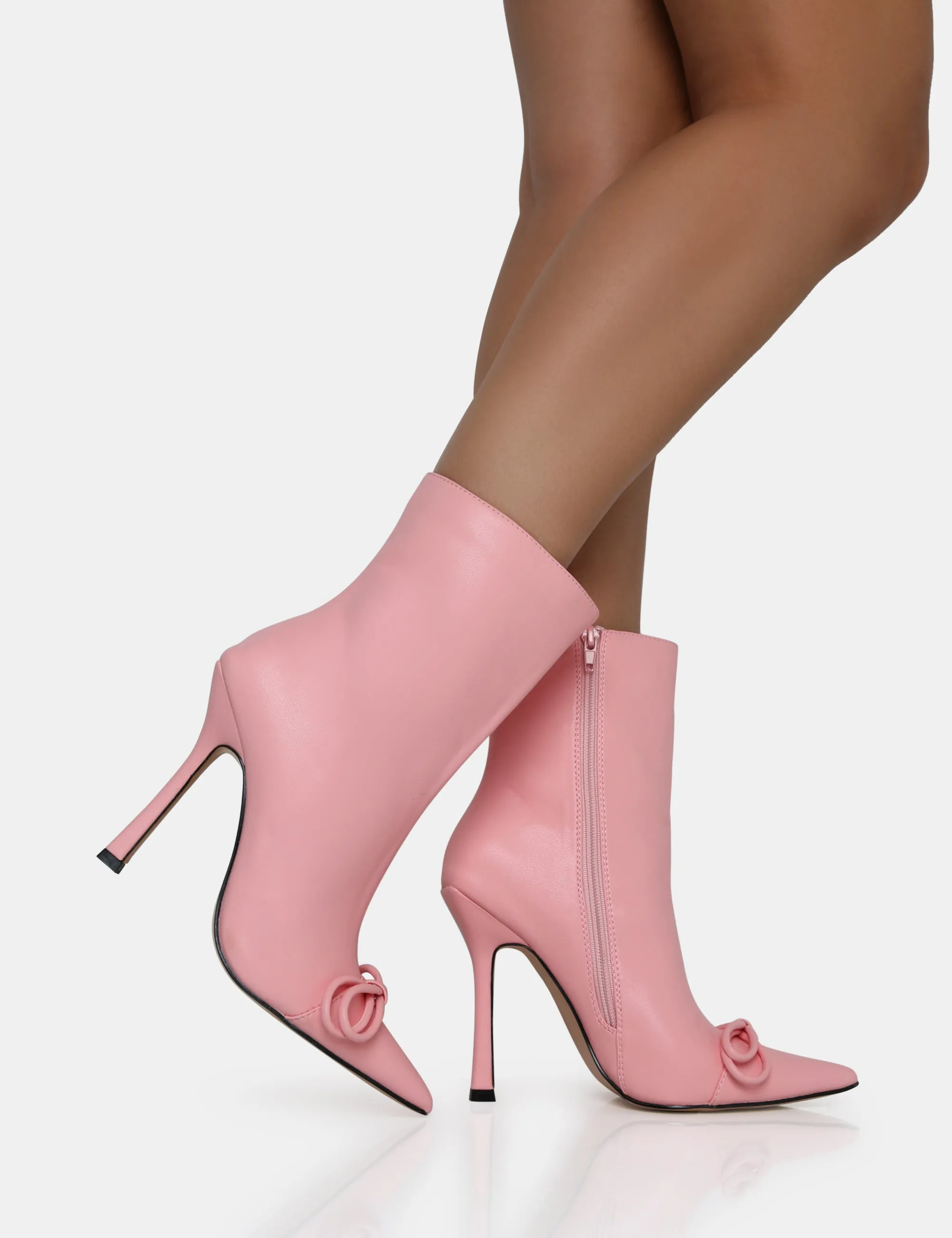 Rhia Pink Pu Bow Pointed Toe Stiletto Ankle Boots sold by Public Desire product image thumbnail 4