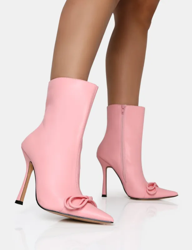 Rhia Pink Pu Bow Pointed Toe Stiletto Ankle Boots sold by Public Desire