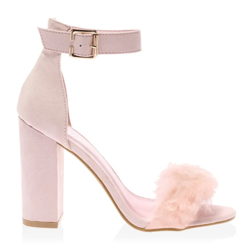 Celine Pink Faux Suede Block Heels sold by Public Desire