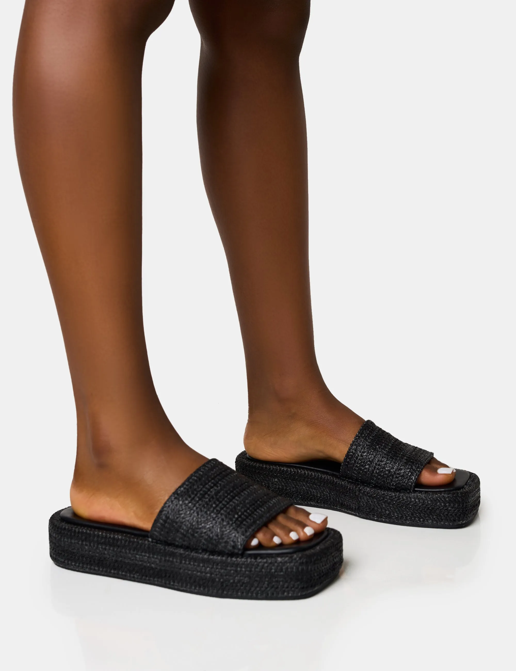 Eclipse Black Raffia Platform Sandals sold by Public Desire
