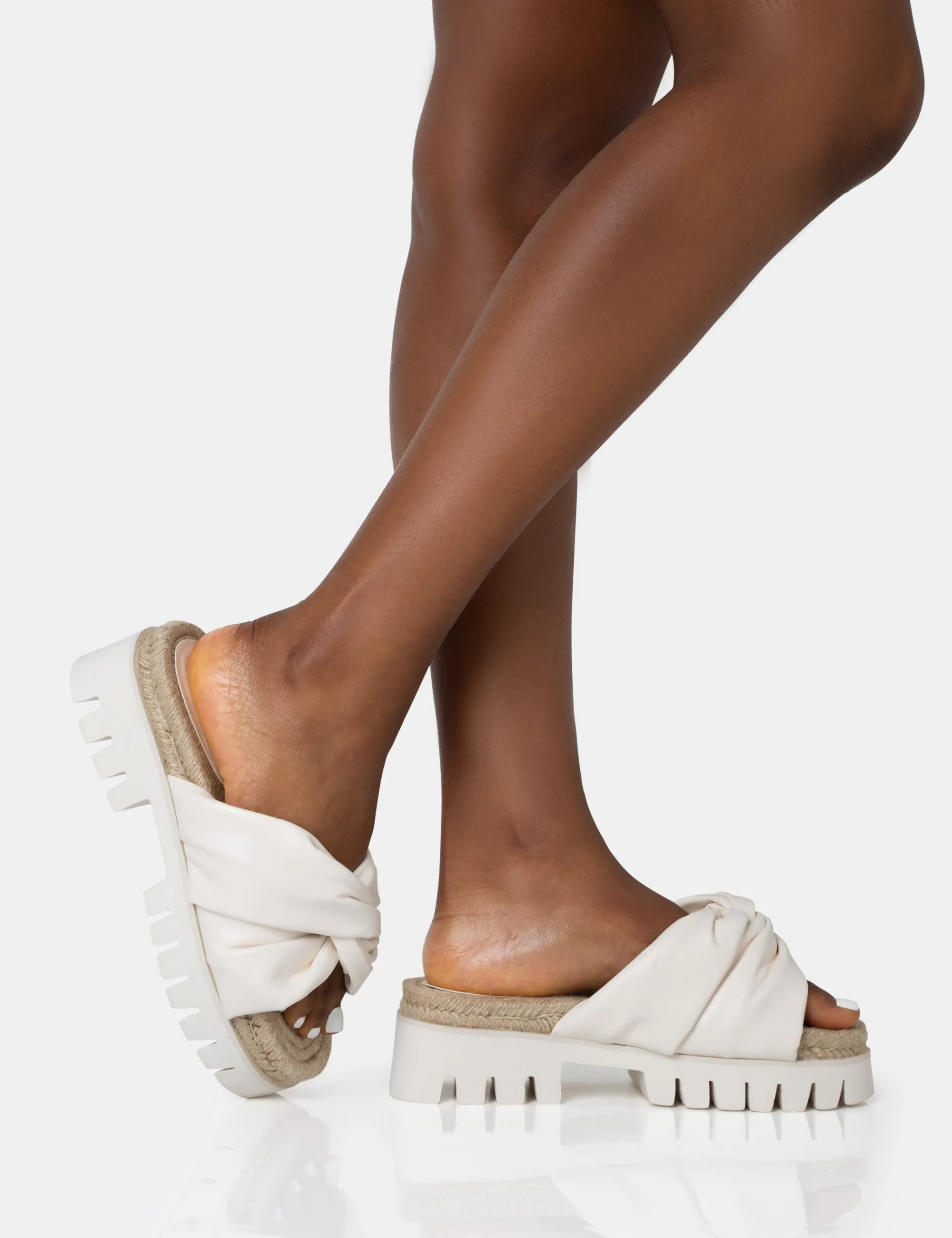 Trina Ecru PU Raffia Twist Strap Slider Sandals sold by Public Desire product image thumbnail 2