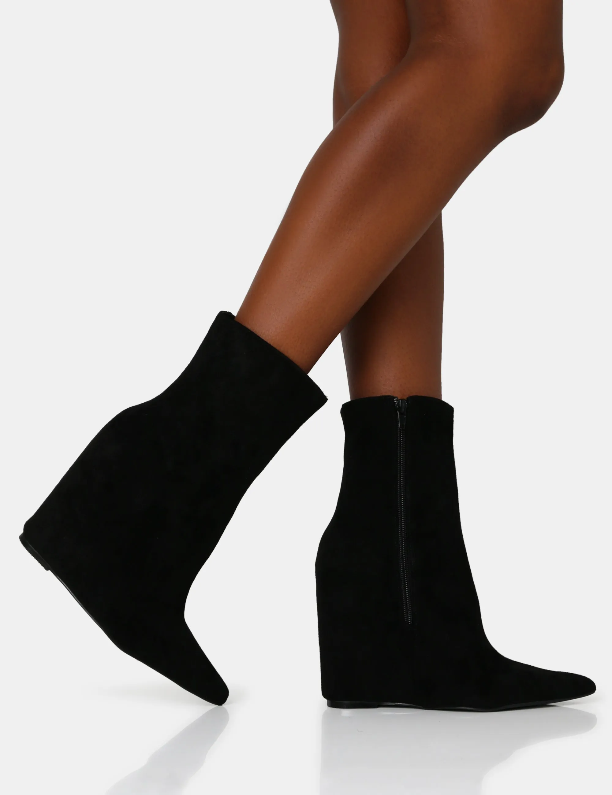 Getaway Black Faux Suede Wedged Heeled Ankle Boot sold by Public Desire product image thumbnail 2