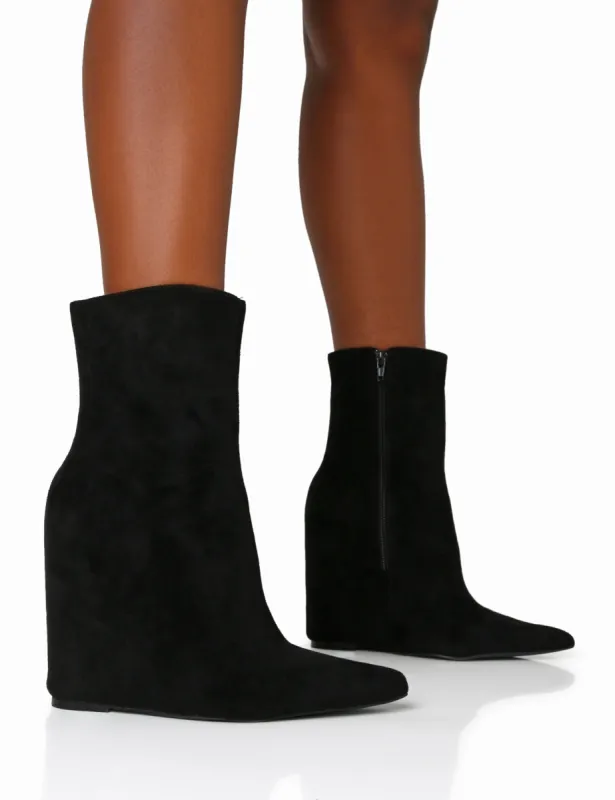 Getaway Black Faux Suede Wedged Heeled Ankle Boot sold by Public Desire