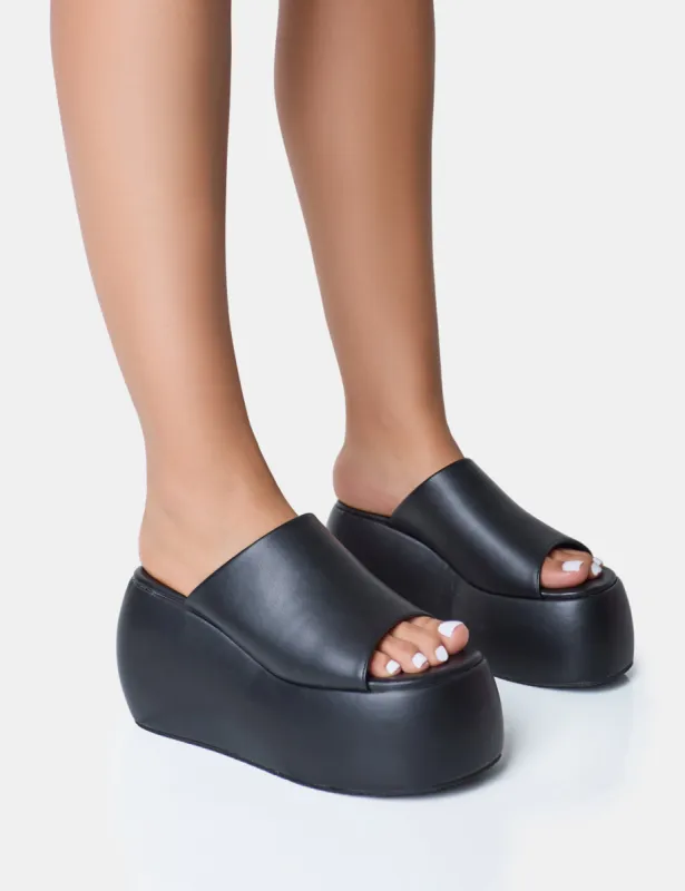 Blue Moon Black Chunky Platform Wedge Sandals sold by Public Desire
