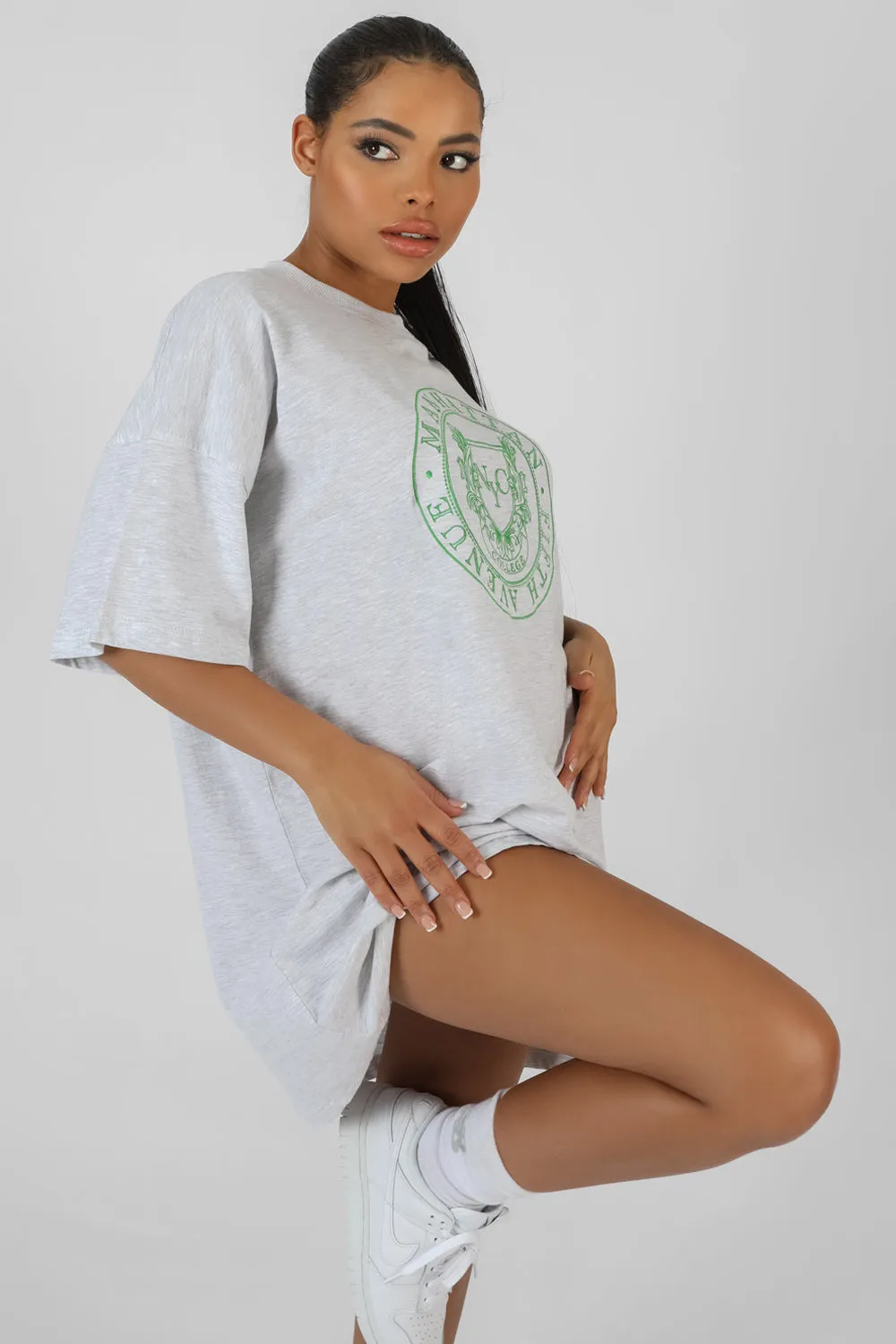 Manhattan Embroidered T-Shirt Dress Oatmeal Marl sold by Public Desire product image thumbnail 2