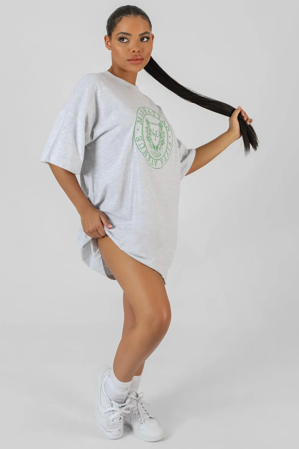 Manhattan Embroidered T-Shirt Dress Oatmeal Marl sold by Public Desire product image thumbnail 3