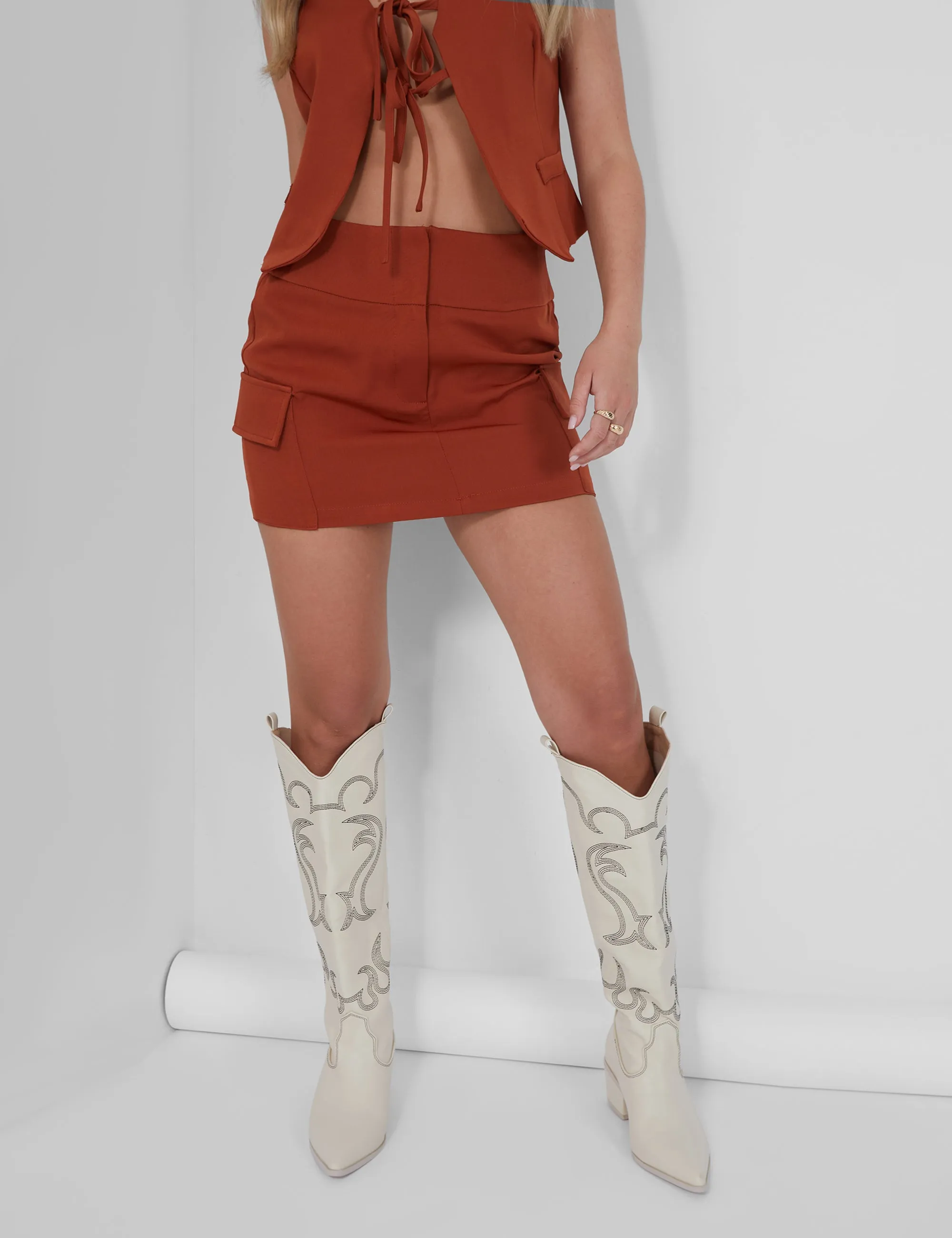 Tailored Pocket Detail Mini Skirt Rust sold by Public Desire product image thumbnail 3