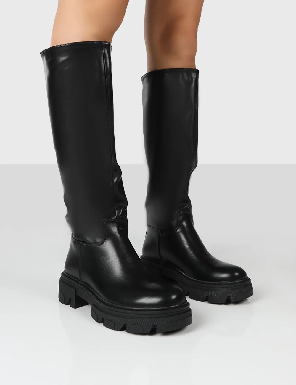 Sabrina Black Knee High Chunky Sole Boots sold by Public Desire