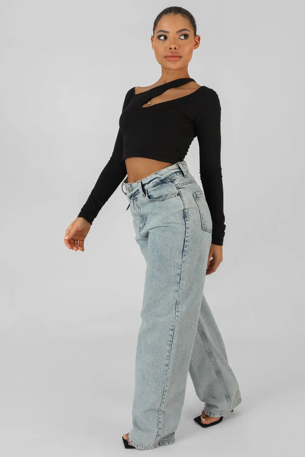 Kaiia Trim Asymmetric Long Sleeve Top Black sold by Public Desire product image thumbnail 3