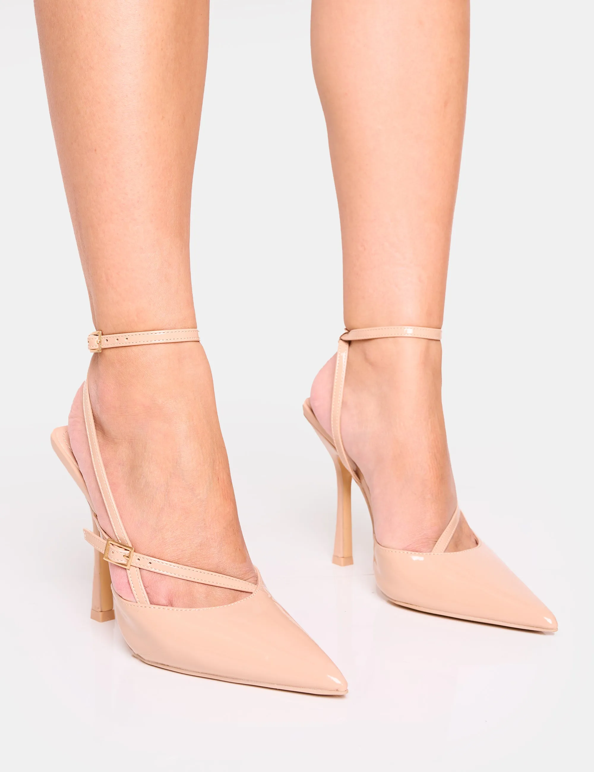 Idol Nude Patent Buckle Strappy Detail Stiletto Court High Heels sold by Public Desire