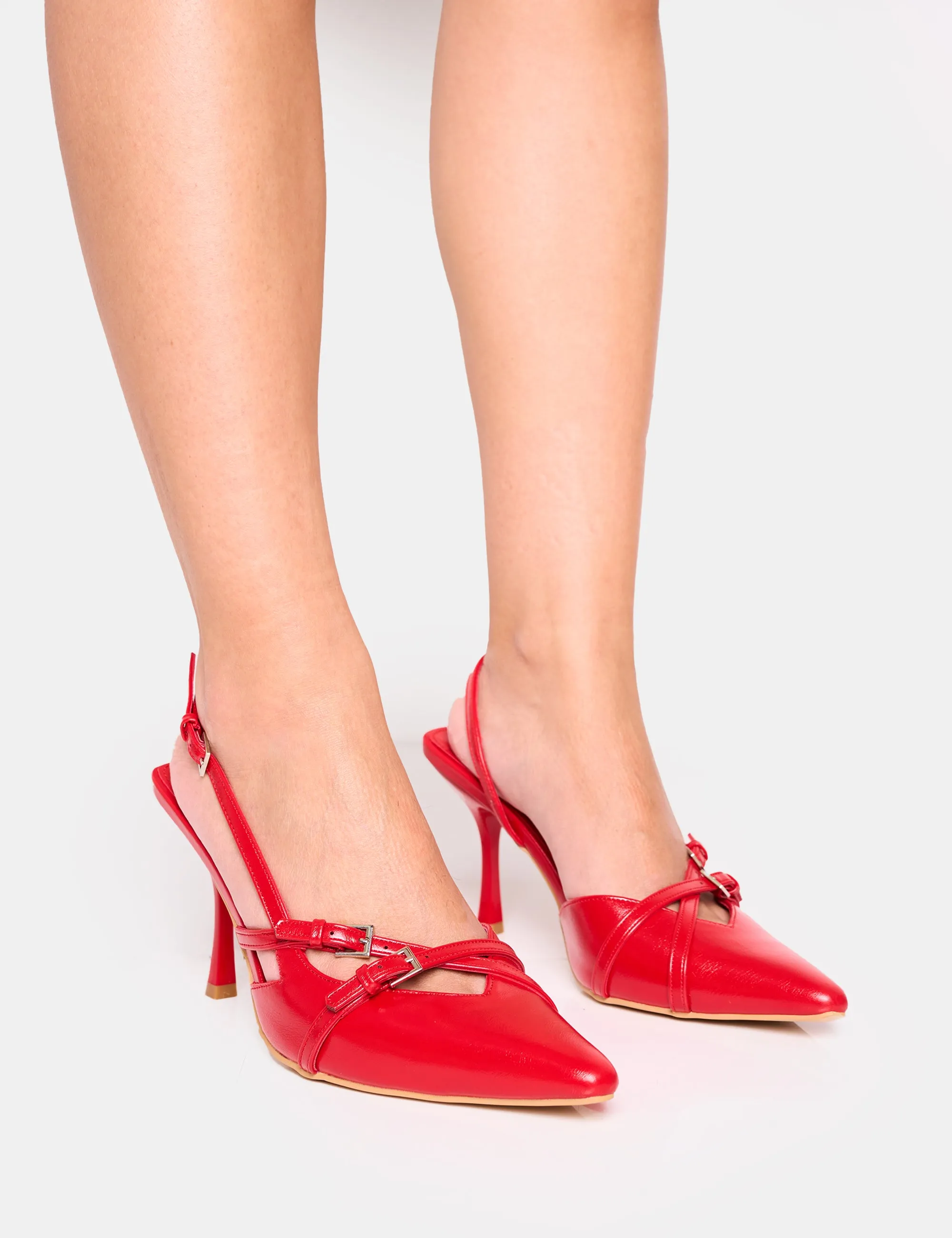 Smooch Red Buckle Detail Slingback Mid Heel Court Shoe sold by Public Desire