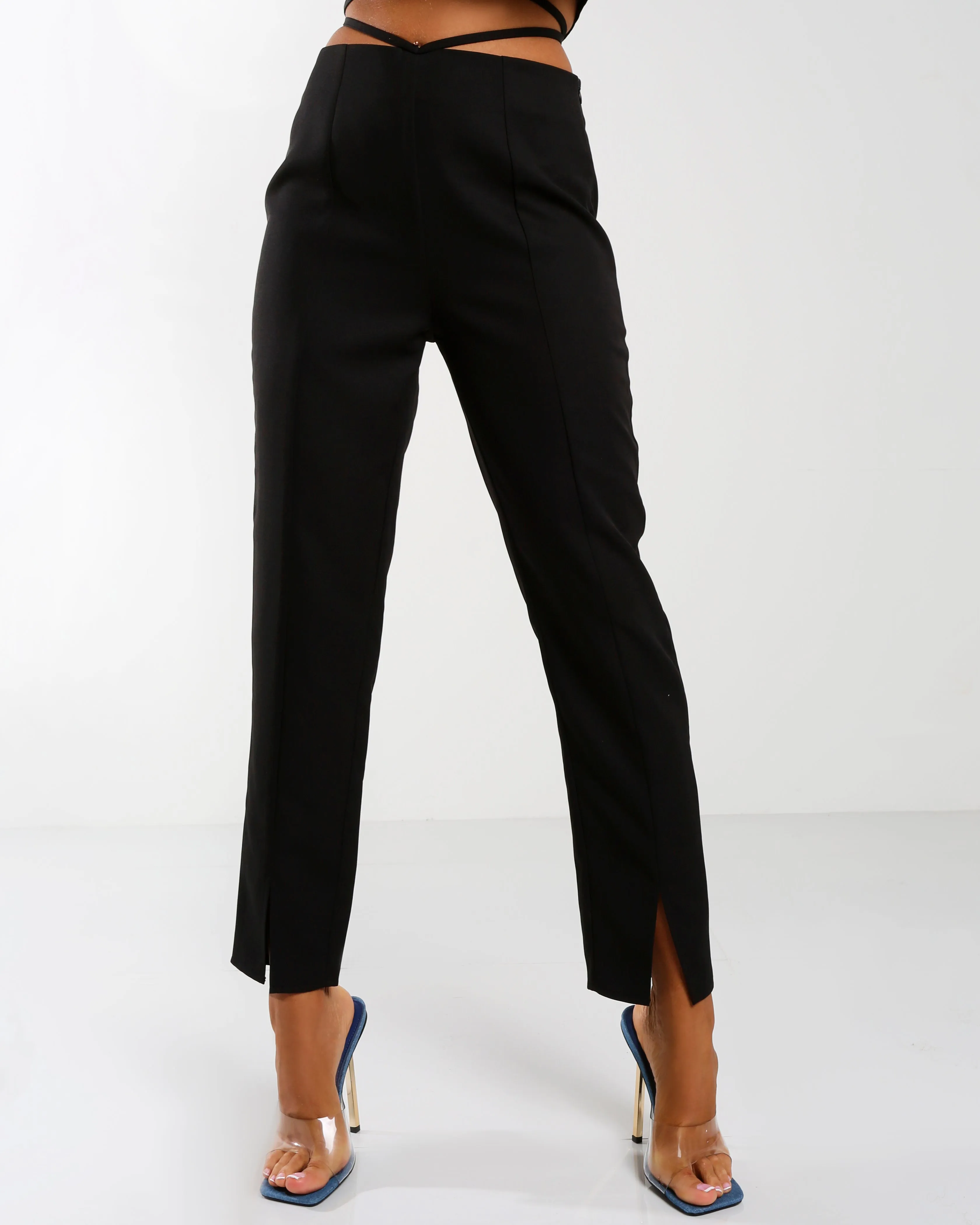 Amber x Public Desire waist detail split front trouser co-ord in black sold by Public Desire product image thumbnail 3