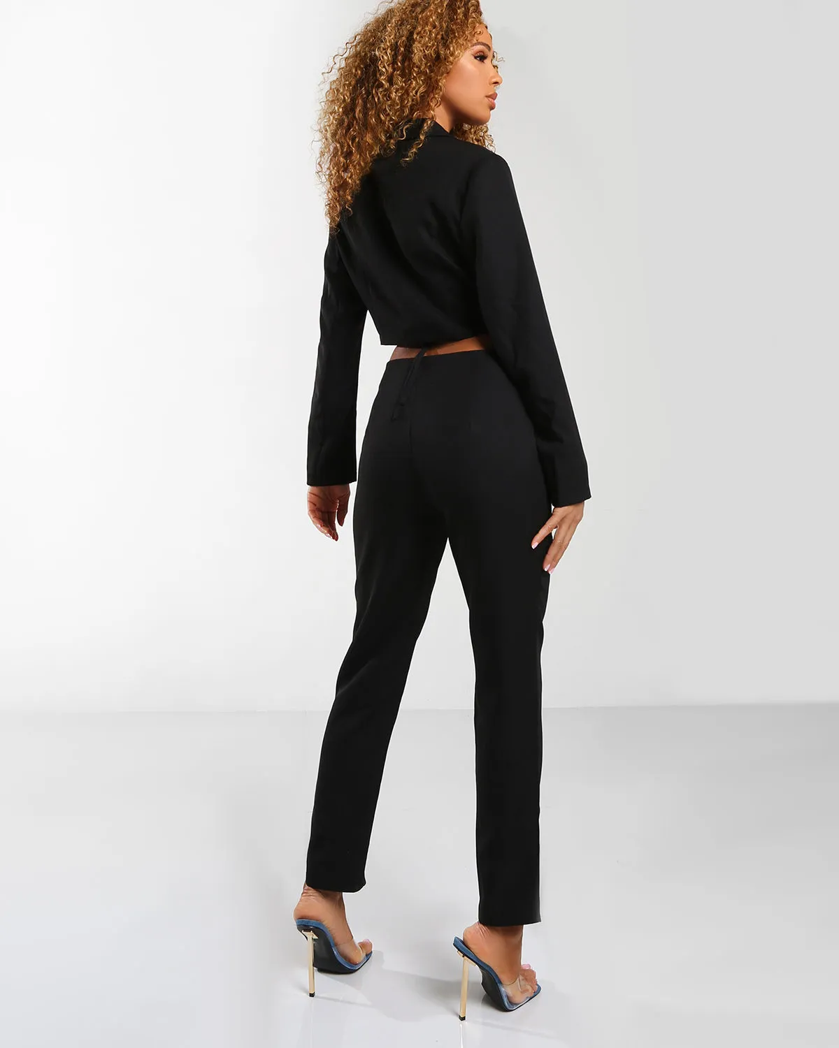 Amber x Public Desire waist detail split front trouser co-ord in black sold by Public Desire product image thumbnail 5