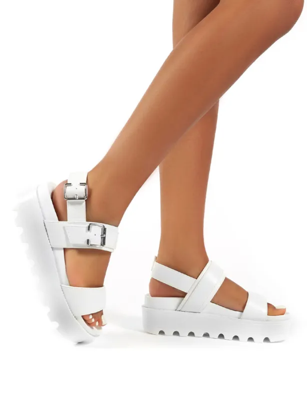 Razor White Pu Strappy Gladiator Buckle Platform Sandals sold by Public Desire