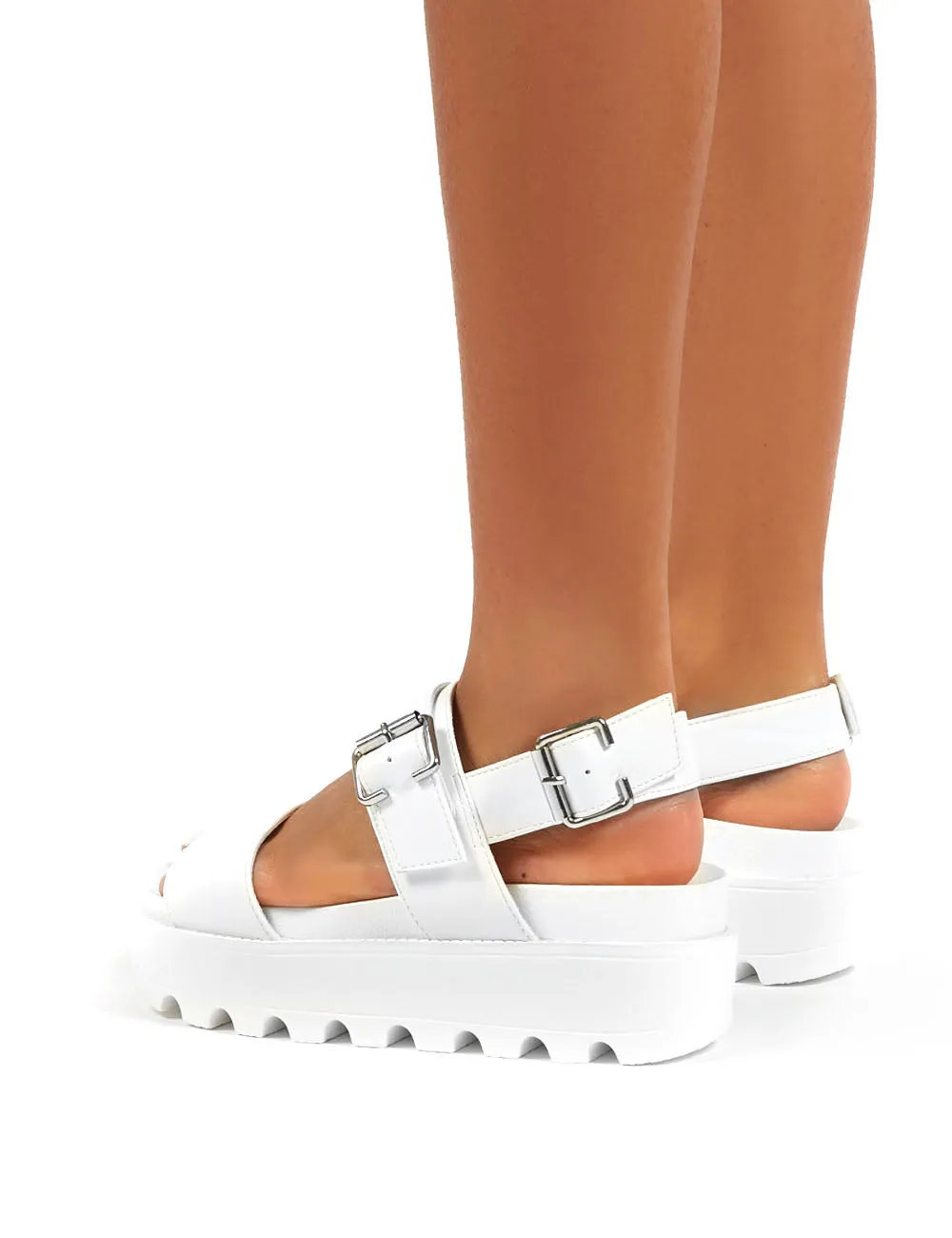Razor White Pu Strappy Gladiator Buckle Platform Sandals sold by Public Desire product image thumbnail 4