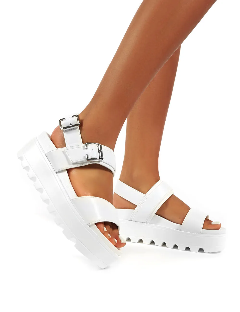 Razor White Pu Strappy Gladiator Buckle Platform Sandals sold by Public Desire product image thumbnail 2