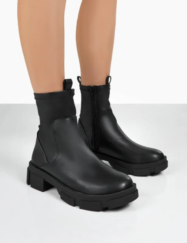Treat Black Pu Chunky Ankle Boots sold by Public Desire