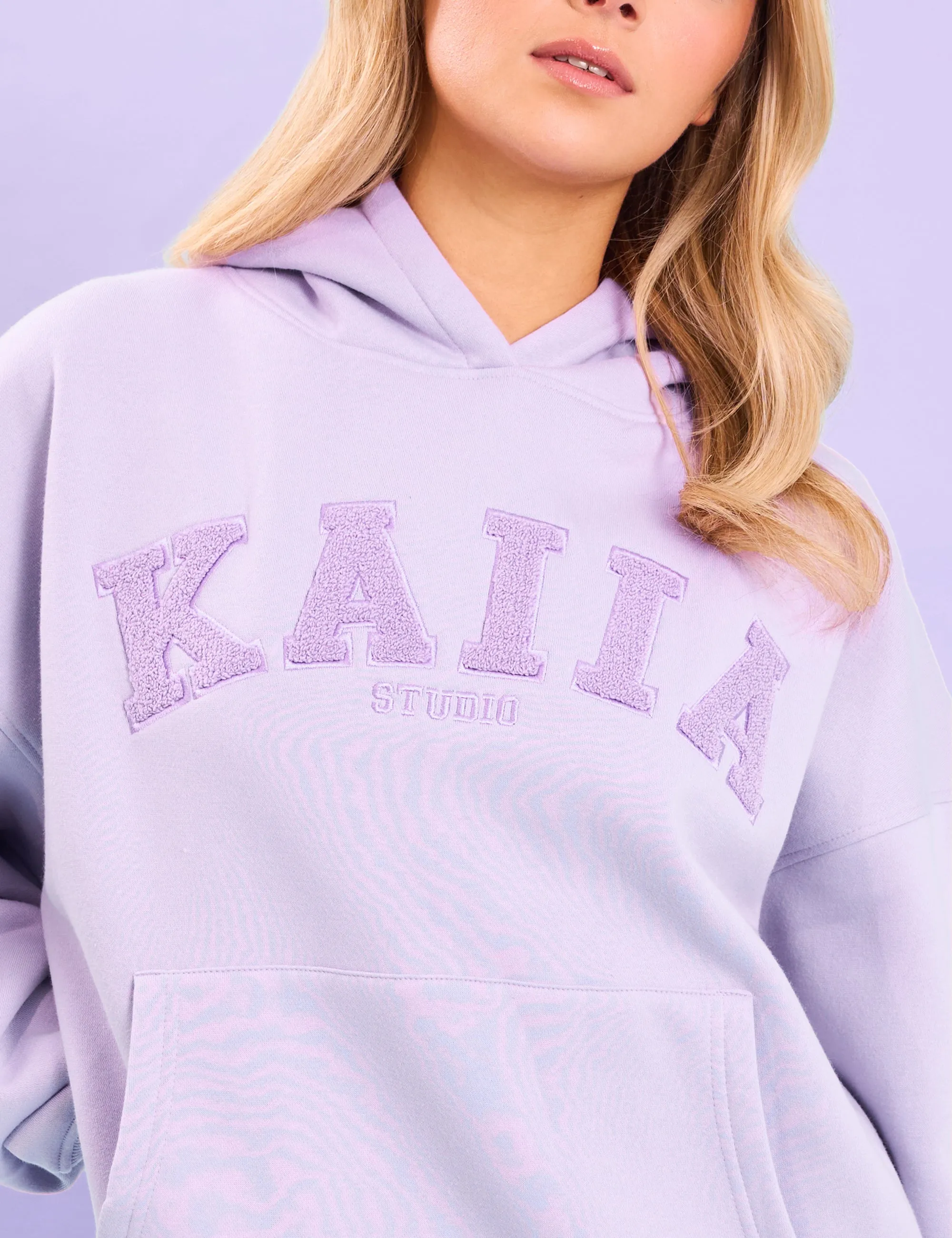 Kaiia Studio Borg Slogan Oversized Hoodie Lilac sold by Public Desire product image thumbnail 2