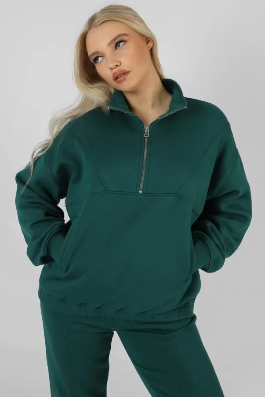 Oversized Half Zip Pullover Sweatshirt Forest Green sold by Public Desire