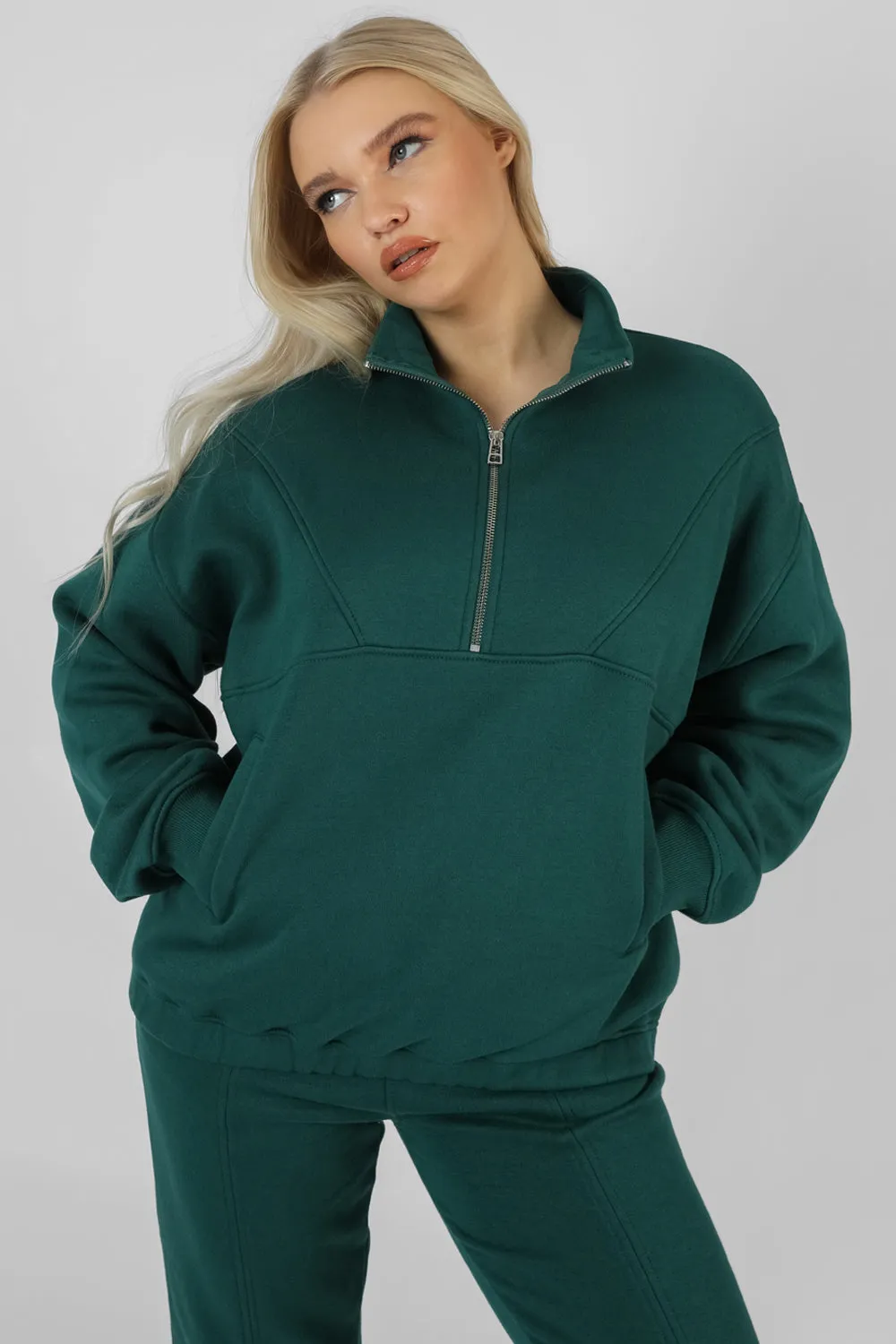 Oversized Half Zip Pullover Sweatshirt Forest Green sold by Public Desire