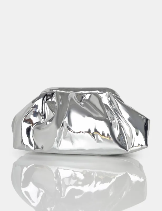 The Project Silver Iridescent Metallic Clutch Bag sold by Public Desire