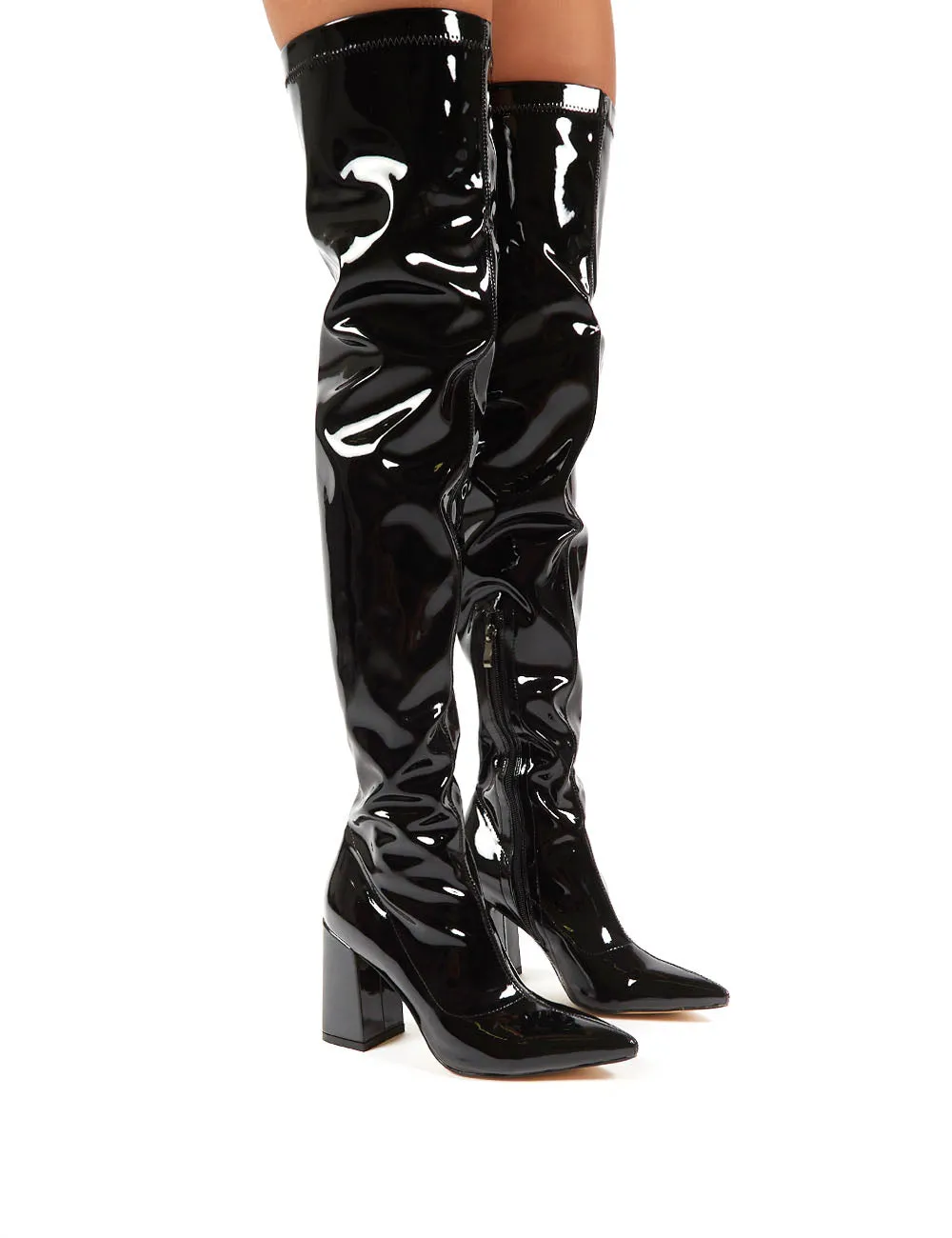 Damn Black PU Thigh High Heeled Boots sold by Public Desire product image thumbnail 4