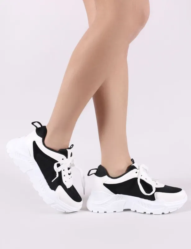 Bills Chunky Trainers in Black and White sold by Public Desire