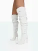 Lariza Off White Faux Suede Pointed Toe Stiletto Over the Knee Boots sold by Public Desire