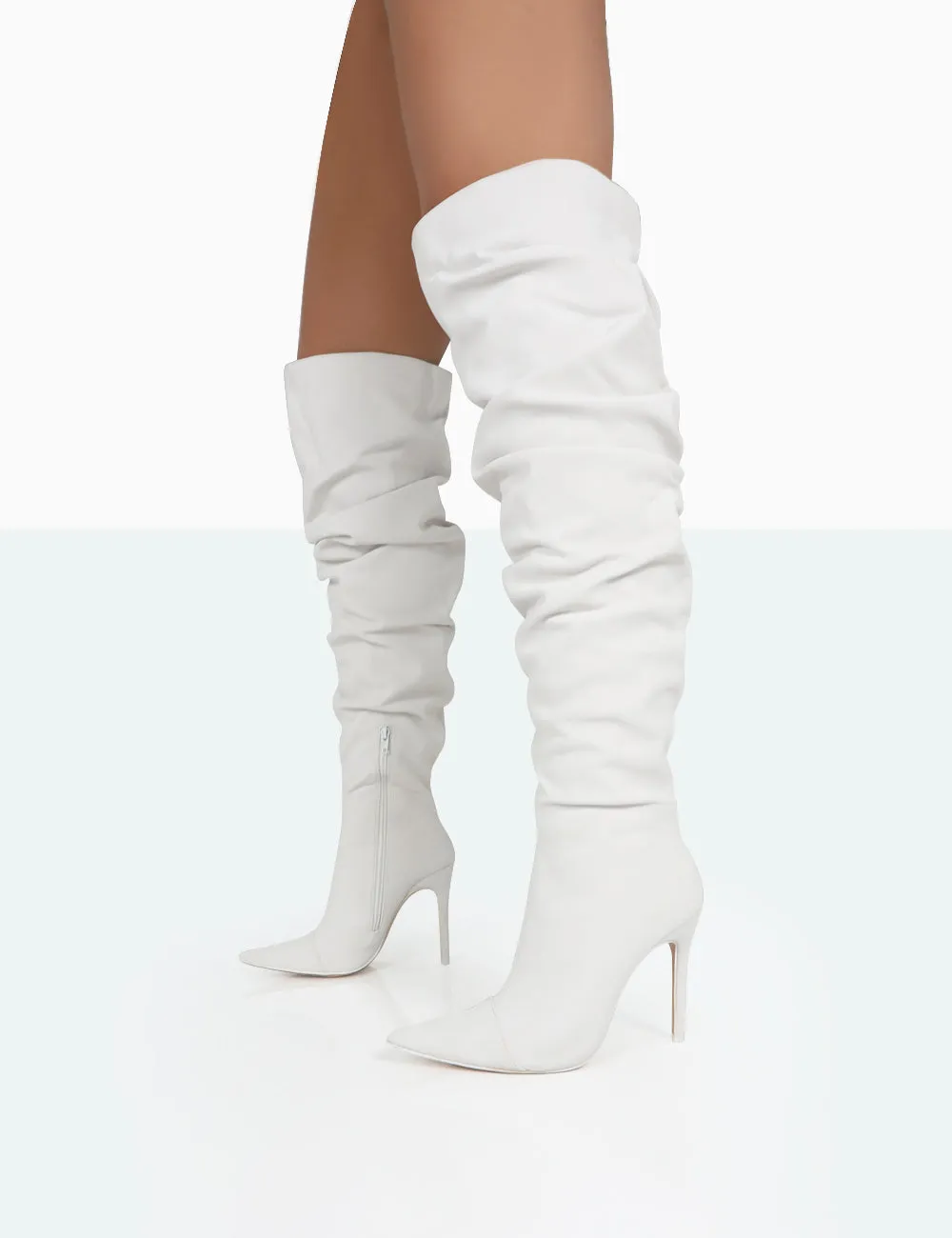 Lariza Off White Faux Suede Pointed Toe Stiletto Over the Knee Boots sold by Public Desire product image thumbnail 3