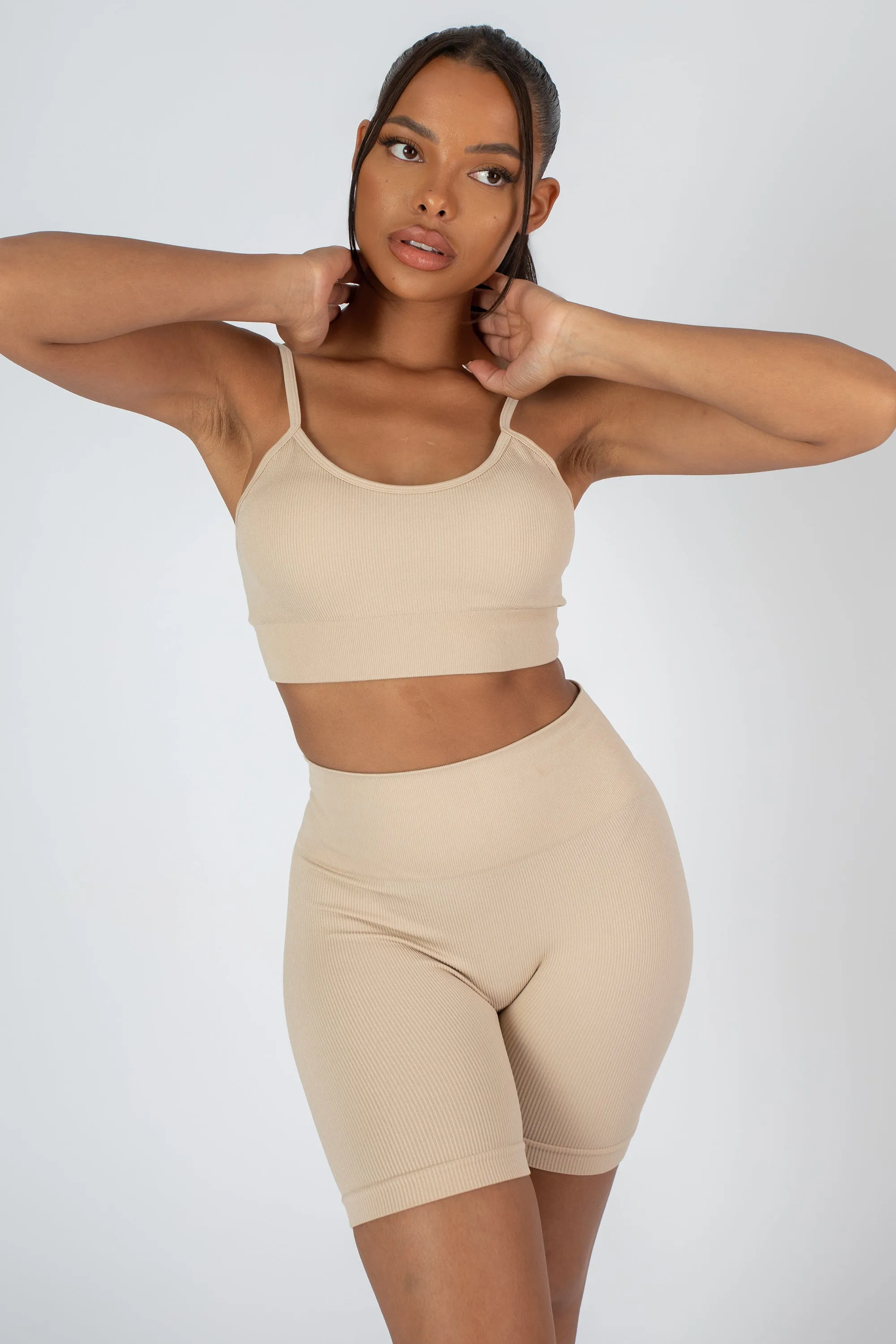 Ribbed Crop Top And Short Co-ord Set Sand sold by Public Desire