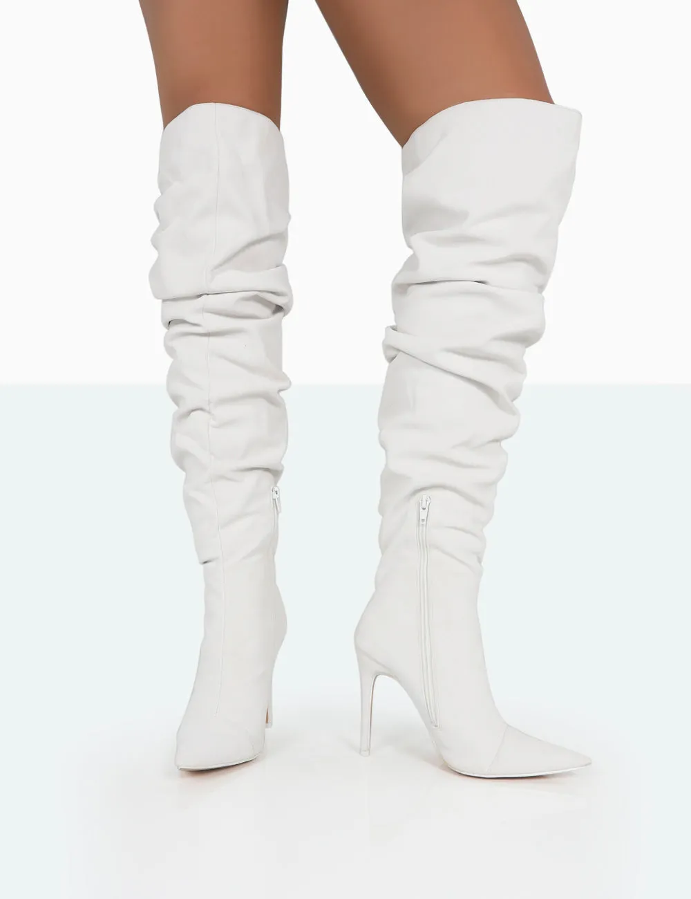 Lariza Off White Faux Suede Pointed Toe Stiletto Over the Knee Boots sold by Public Desire product image thumbnail 2
