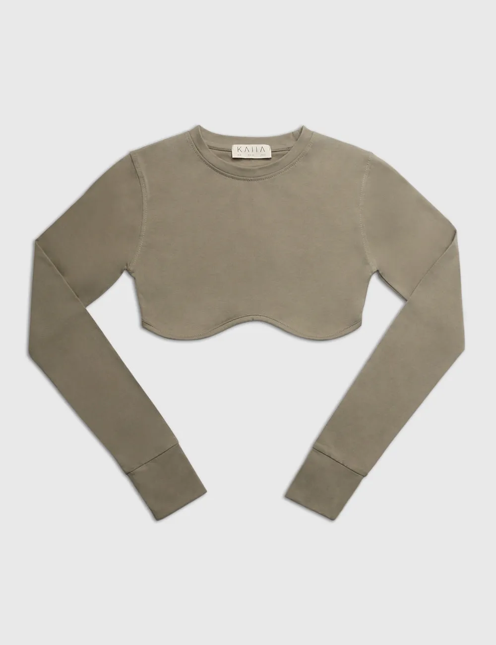 LONG SLEEVE UNDERBUST CROP TOP ELM sold by Public Desire