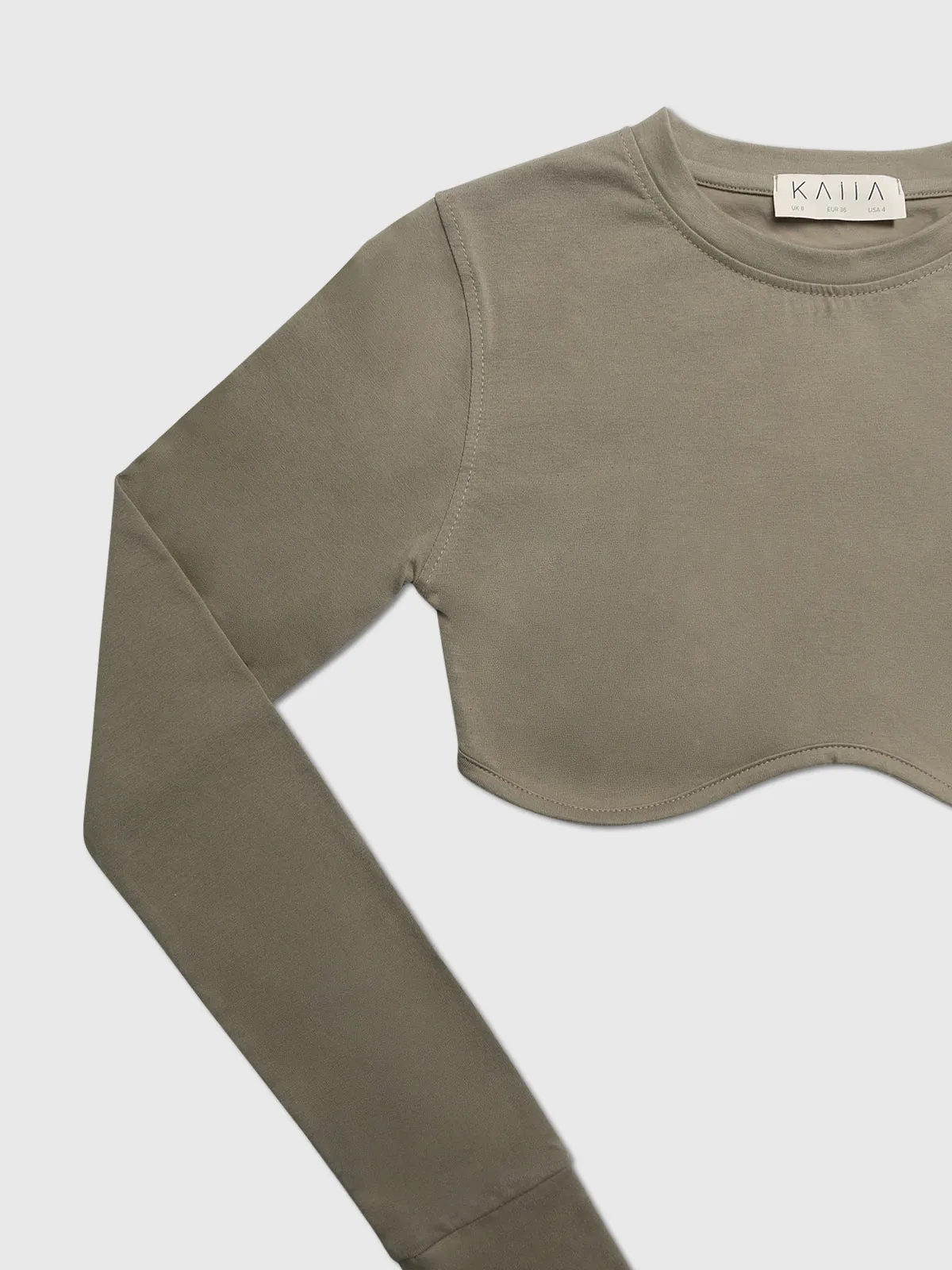 LONG SLEEVE UNDERBUST CROP TOP ELM sold by Public Desire product image thumbnail 3