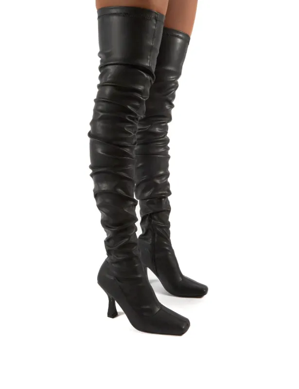 Outlaw Black Ruched Over The Knee Heeled Boots sold by Public Desire
