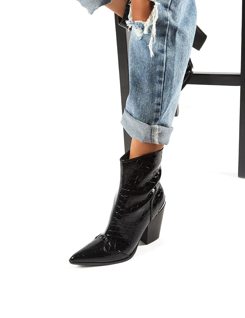 Heidi Black Patent Croc Block Heeled Western Ankle Boots sold by Public Desire product image thumbnail 2
