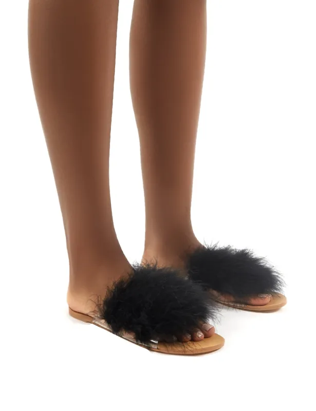 Bubbly Black Feather Slider Flat Sandals sold by Public Desire
