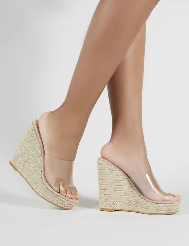 Pacha Espadrille Wedge Heeled Mules in Nude sold by Public Desire