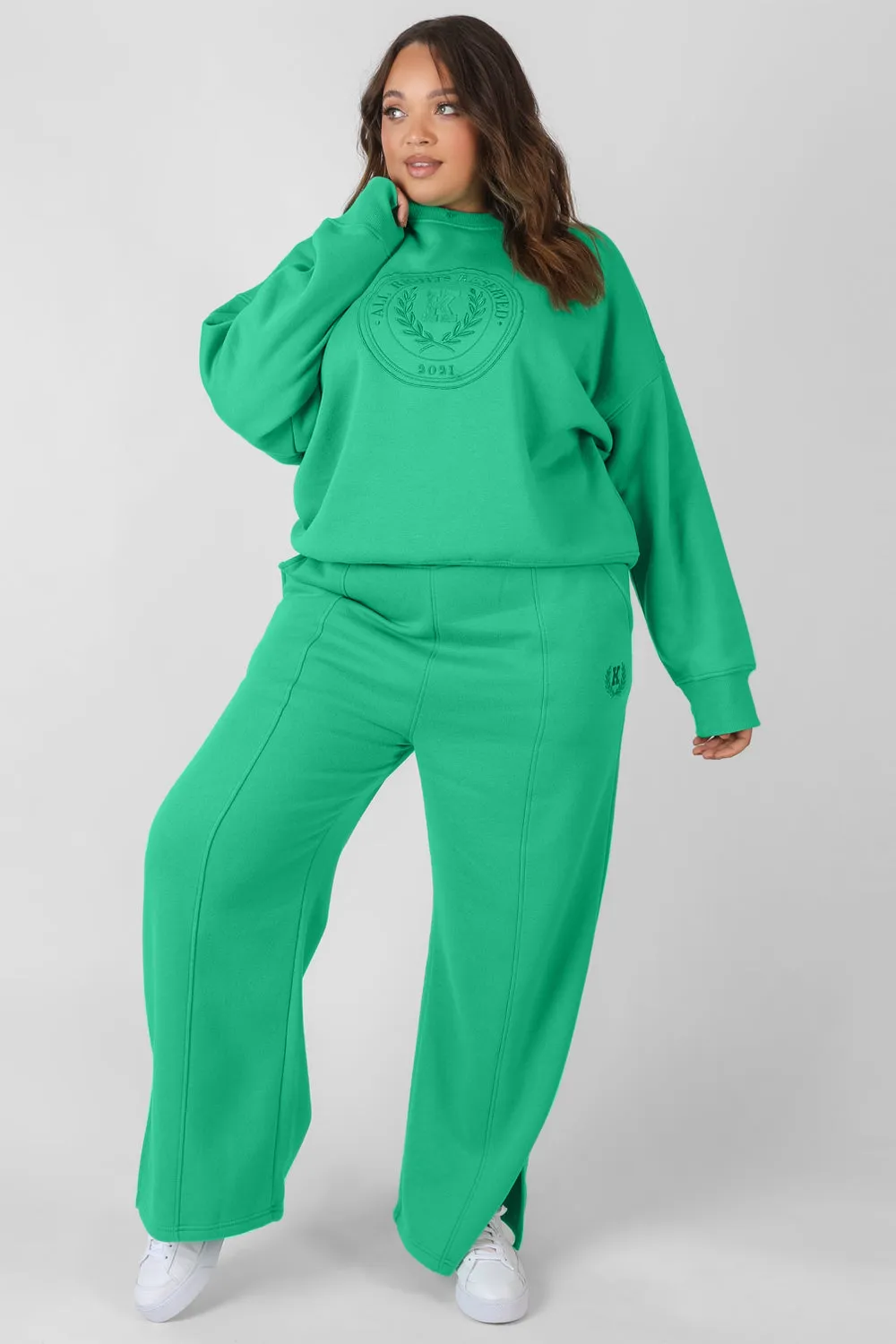 Curve Kaiia Oversized Tonal Embroidered Sweatshirt Green sold by Public Desire