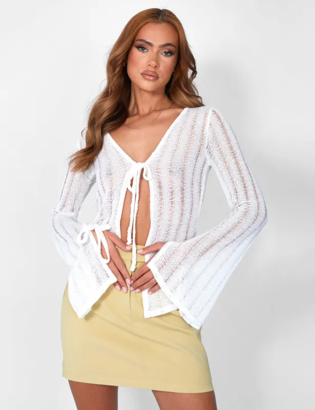 Laddered Knitted Tie Front Top Ivory sold by Public Desire