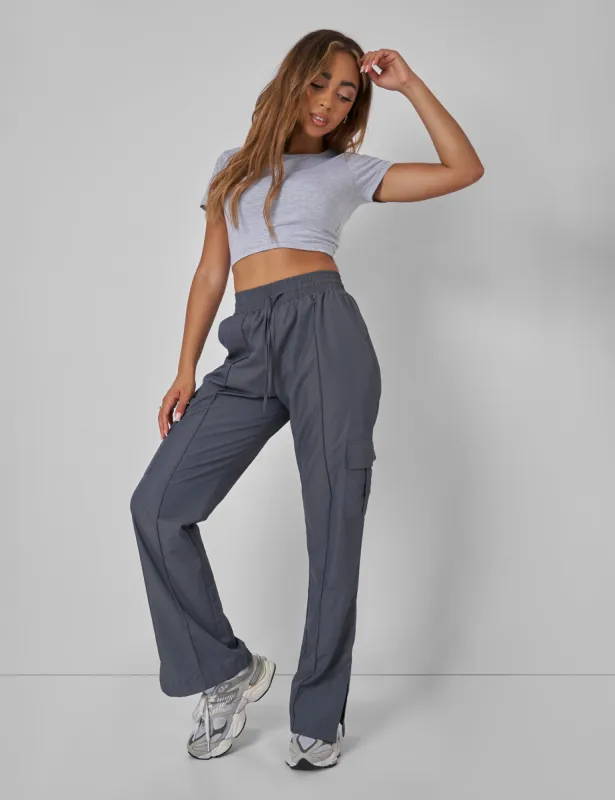 Split Hem Cargo Trousers Grey sold by Public Desire