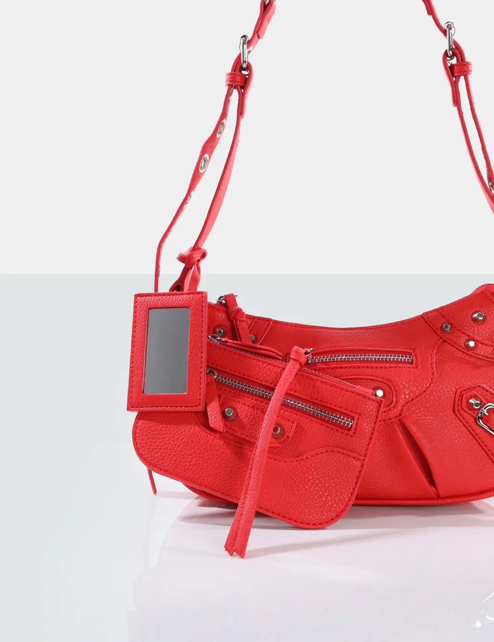 The Trackstar Red Grain Studded Mirror Zip Detail Handbag sold by Public Desire product image thumbnail 2