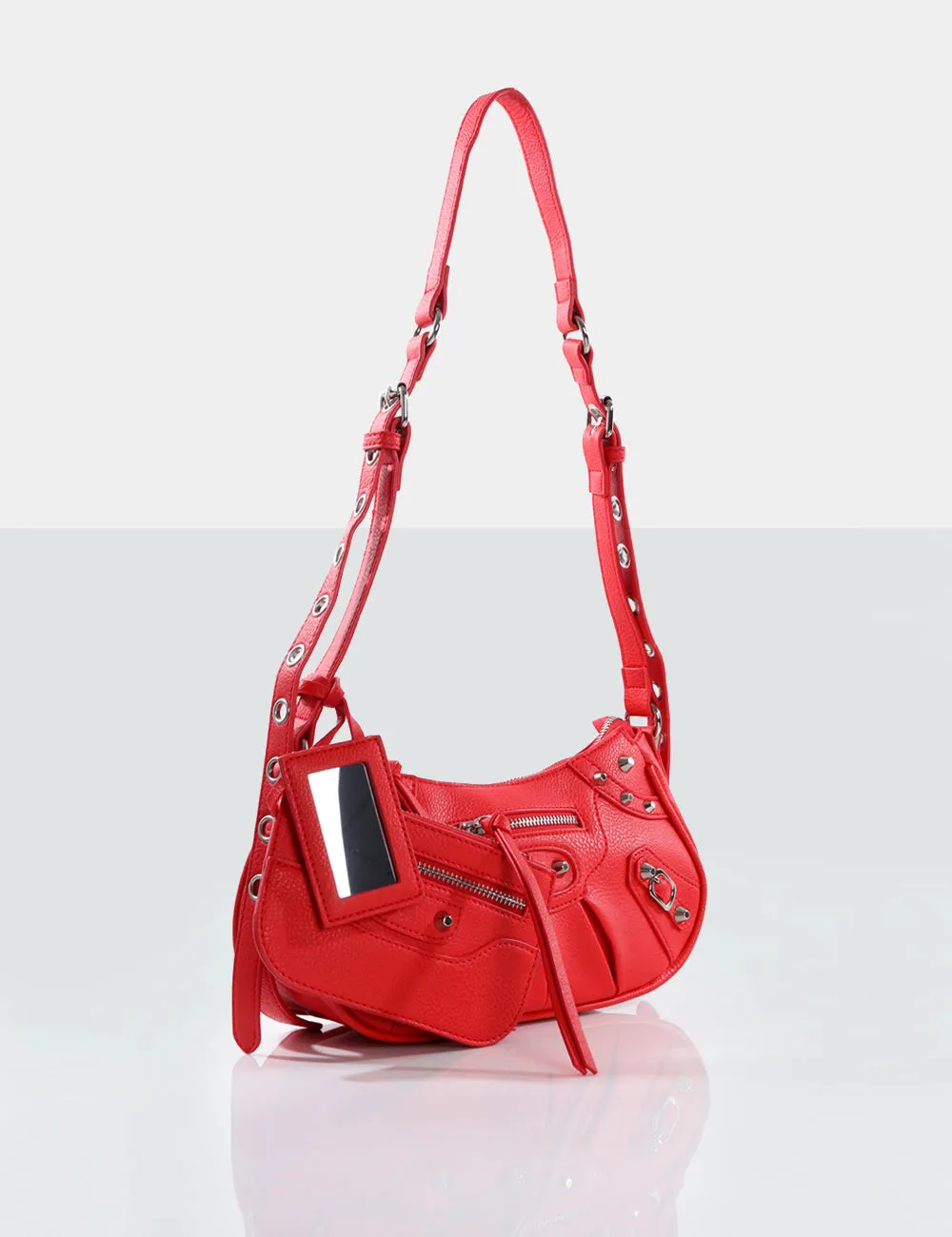 The Trackstar Red Grain Studded Mirror Zip Detail Handbag sold by Public Desire product image thumbnail 3