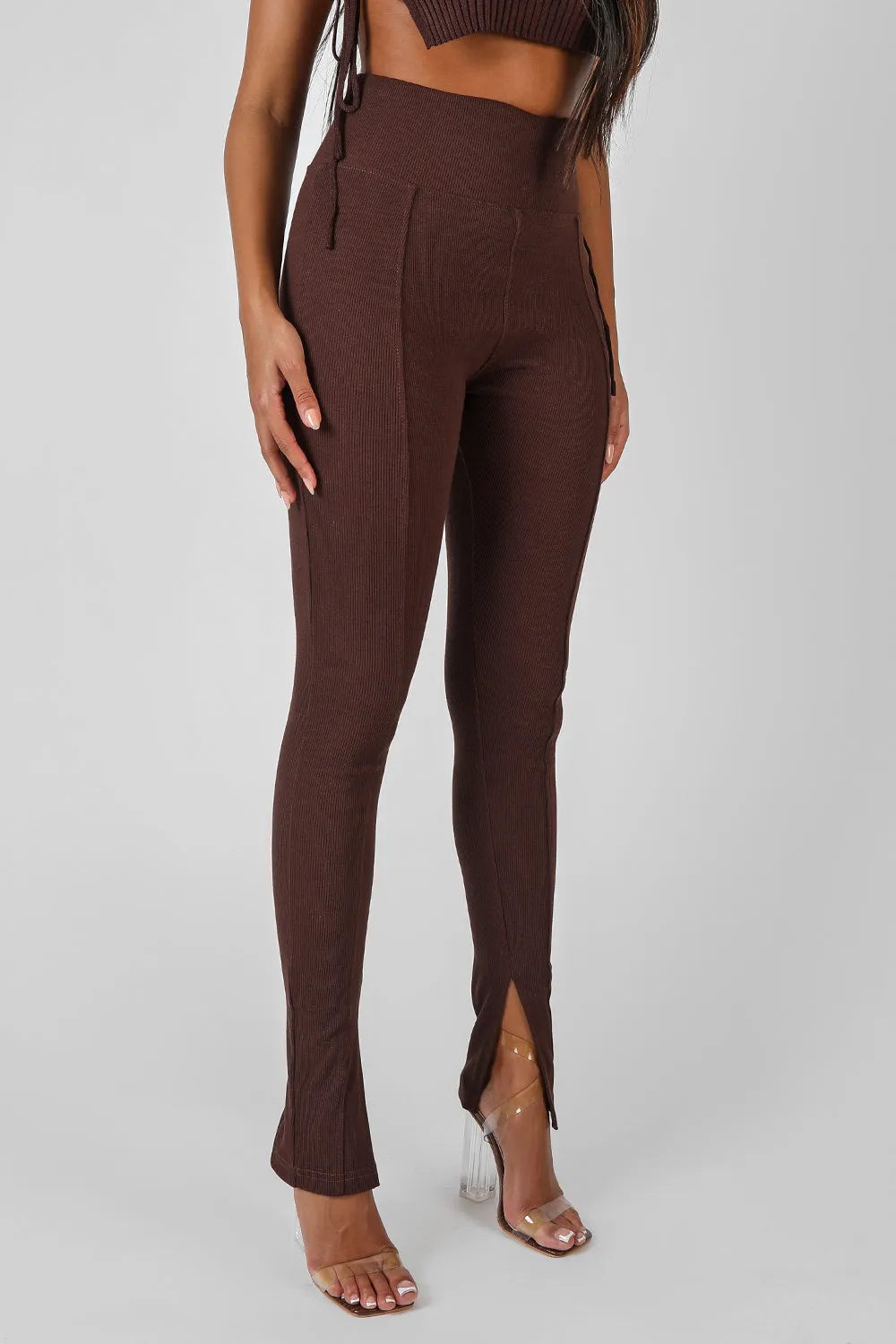 Split Hem Ribbed Legging Chocolate sold by Public Desire product image thumbnail 2